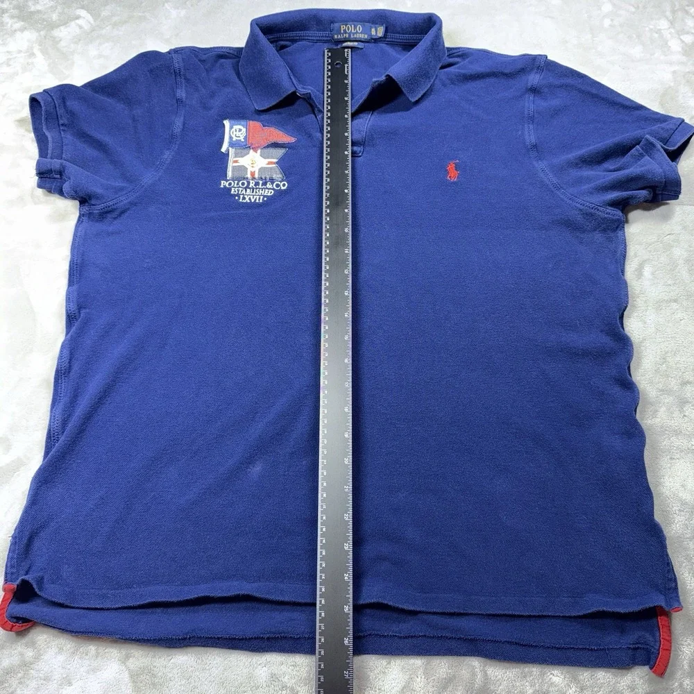 Polo Ralph Lauren XL Polo Shirt Mens Blue Custom Fit Nautical‎ Crest Flag Pony